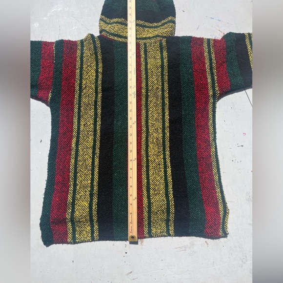 Unisex Rasta Poncho Hoodie Multicolor Woven NO SIZE Reggae Jamaica Island Hippie - Picture 10 of 11